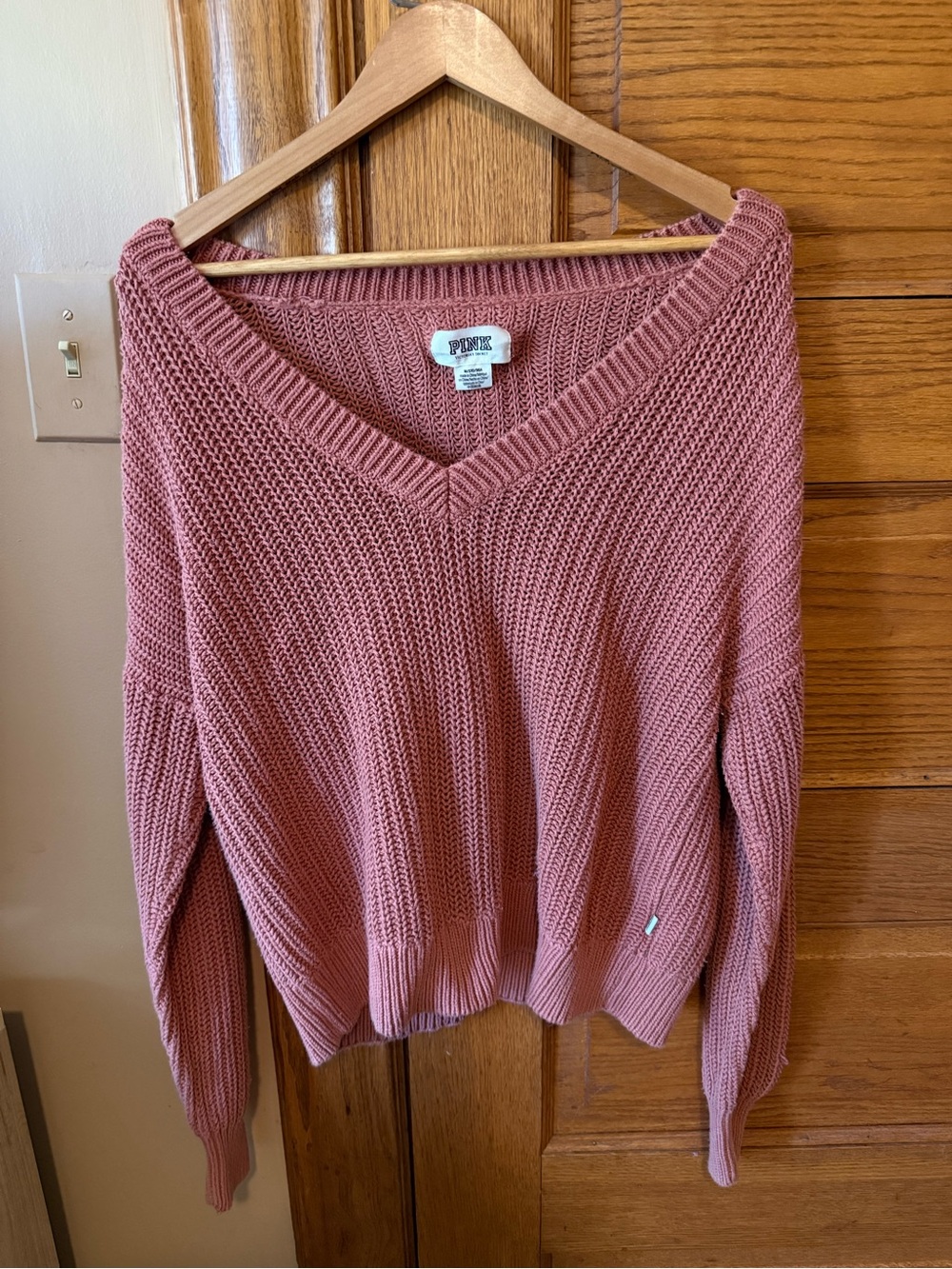 PINK Victoria's Secret Dusty Rose V-Neck Pullover Sweater - Picture 1 of 4
